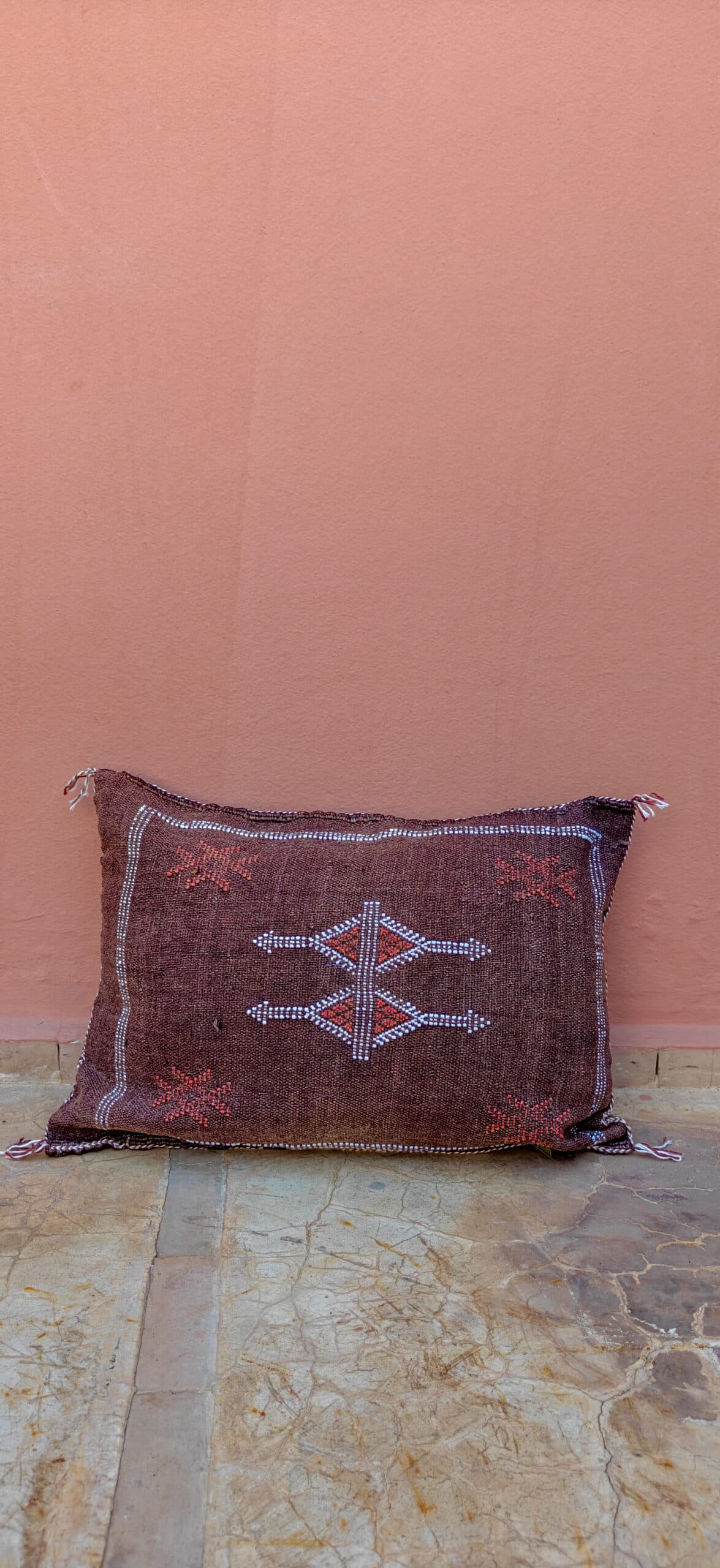 Sabra Lumbar Cushion - Mocha Plum & Coral Red Diamond