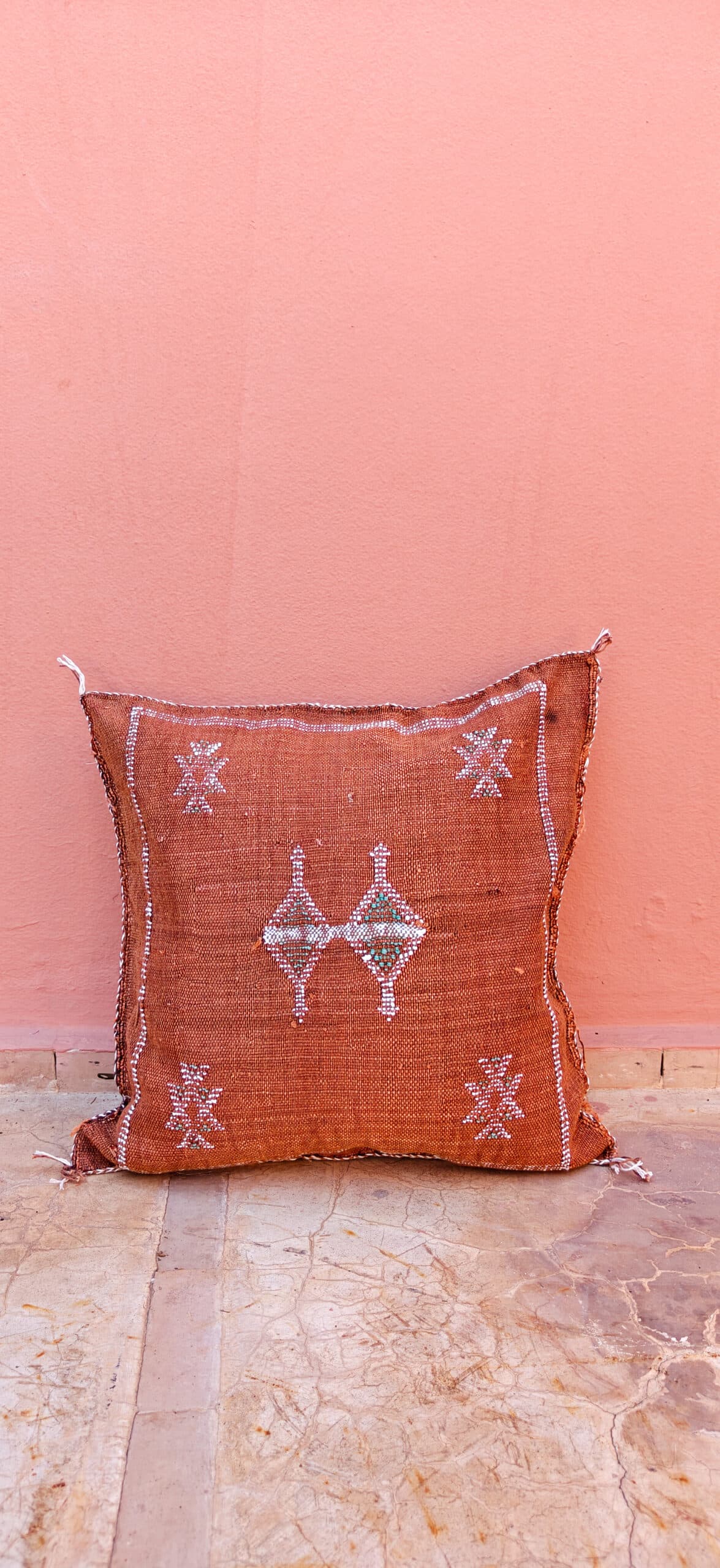 Sabra Square Cushion - Cinnamon Terracotta & Sage Diamond