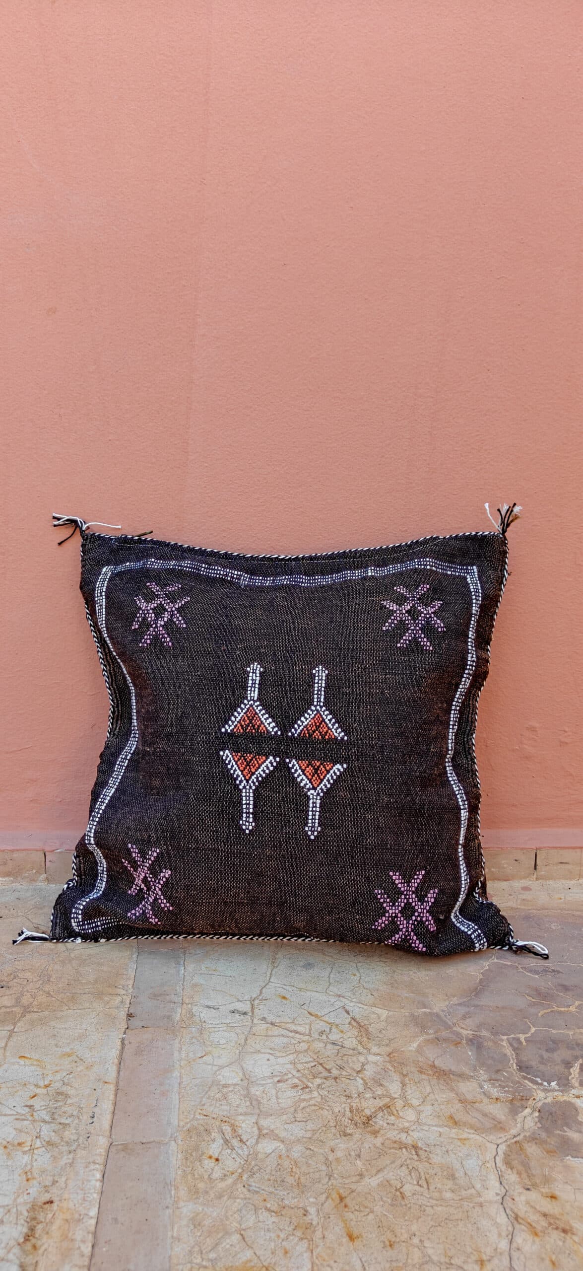 Sabra Square Cushion - Espresso & Terracotta Twin Diamond