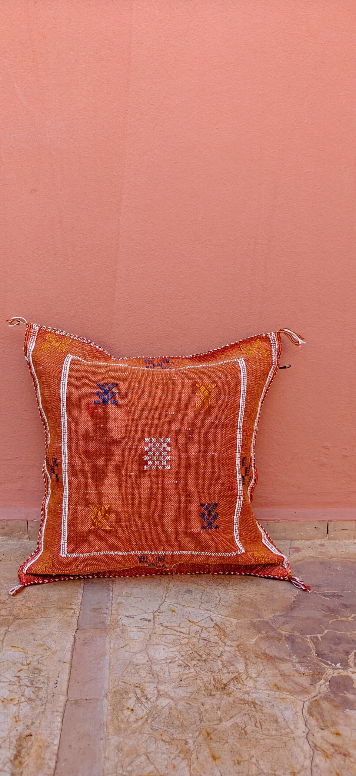 Sabra Square Cushion - Sunset Amber & Indigo Berber Motif