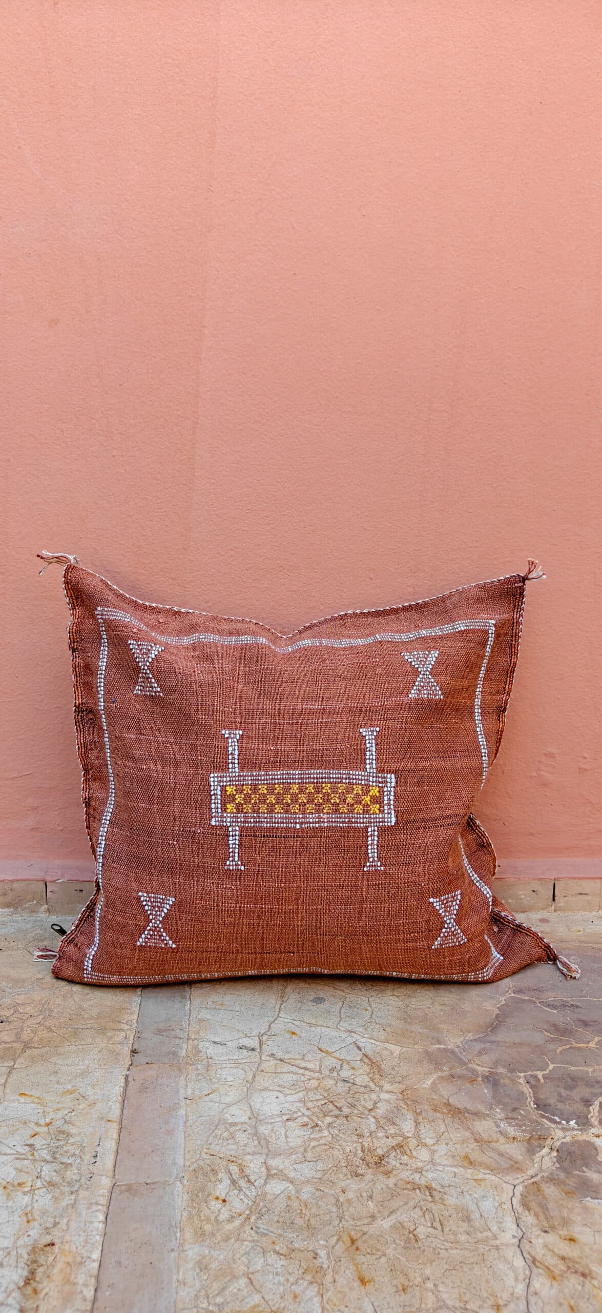 Sabra Square Cushion - Warm Cocoa & Berber Loom Motif