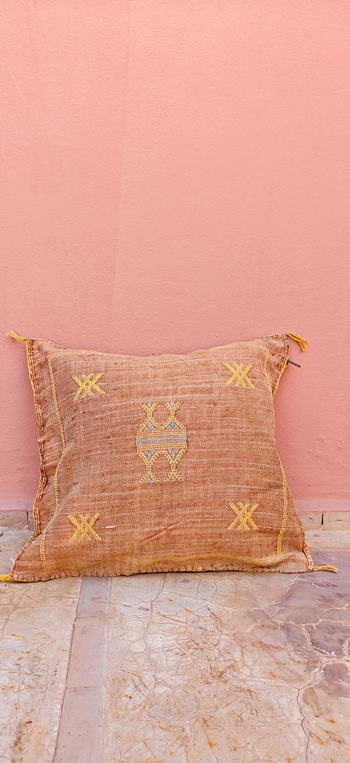 Sabra Square Cushion - Desert Camel & Ochre Twin Motif