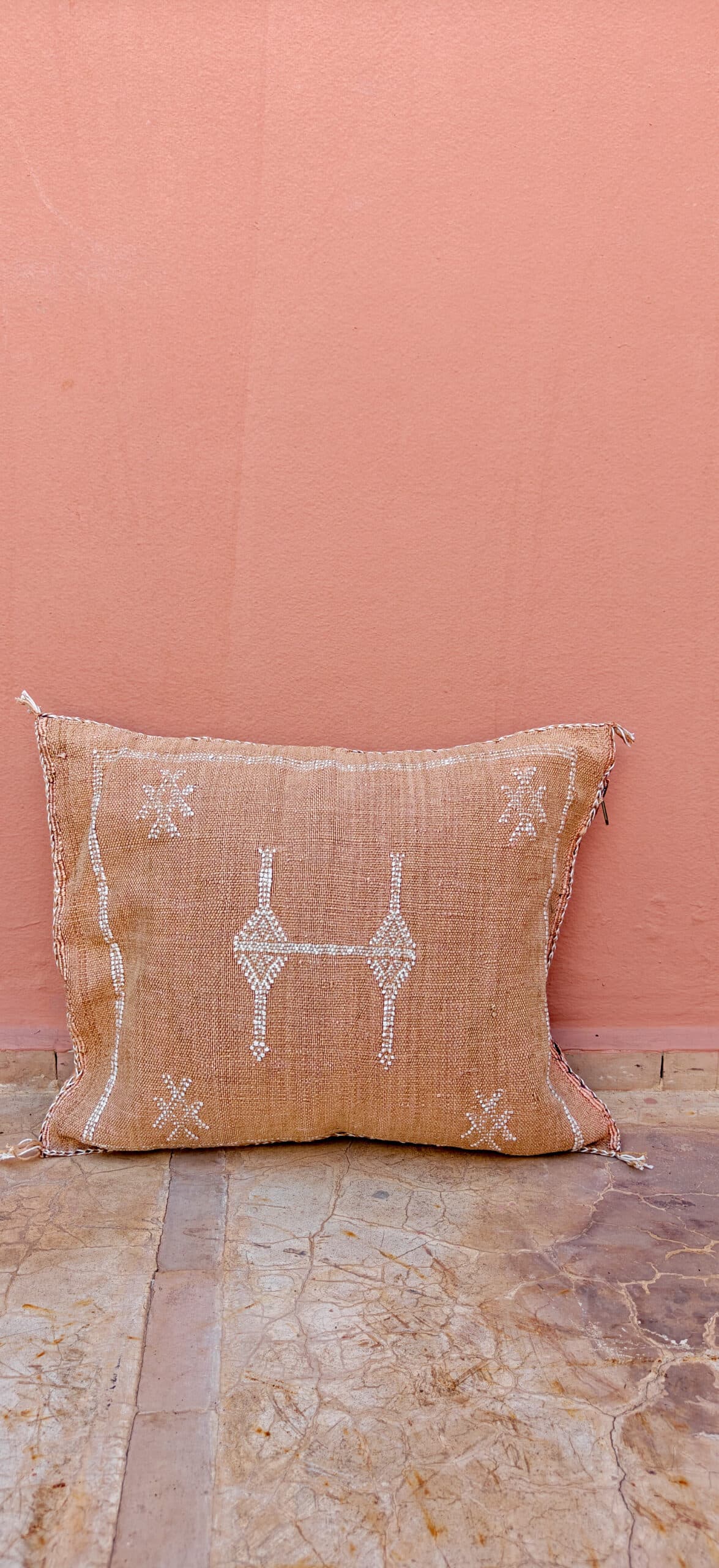 Sabra Square Cushion - Warm Sand & White Geometric Motif