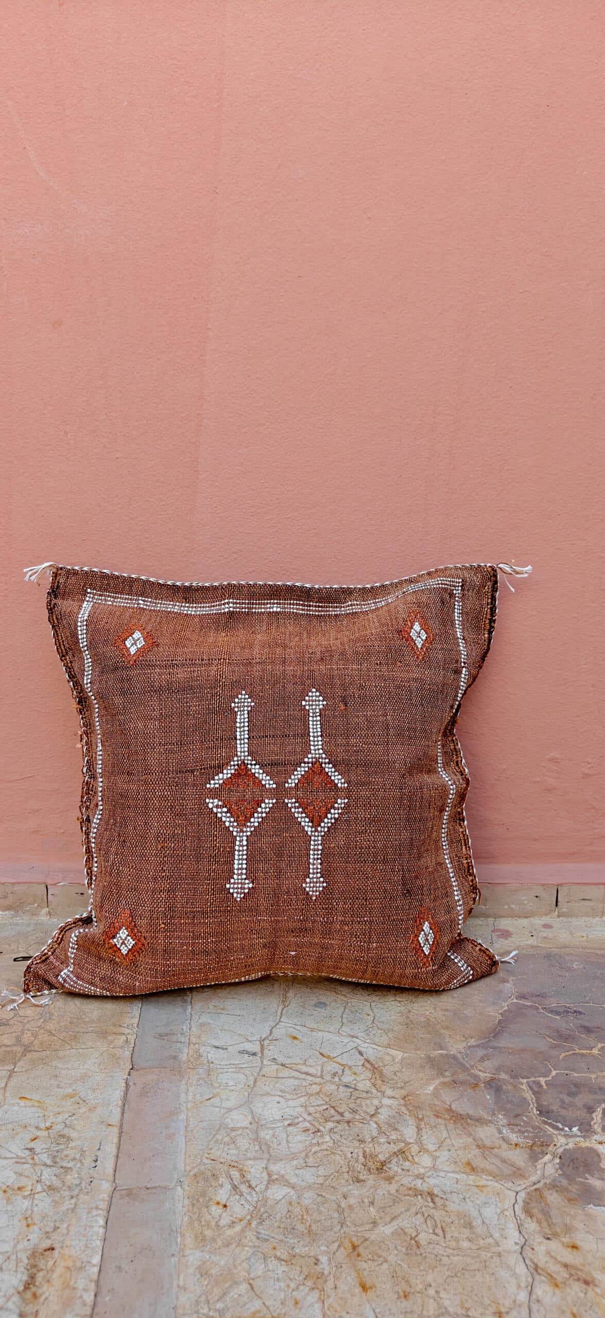 Sabra Square Cushion - Chestnut Brown & Terracotta Twin Diamond