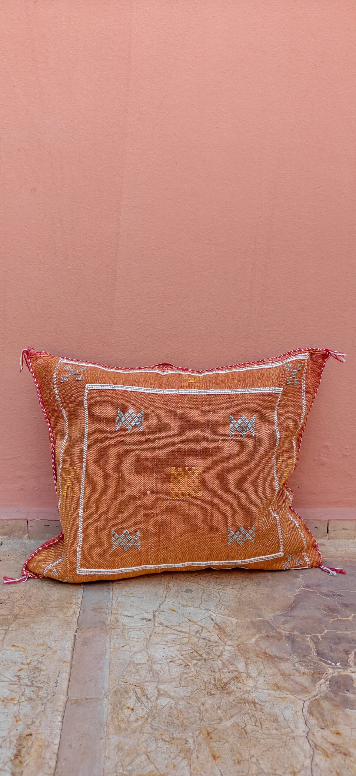 Sabra Square Cushion - Amber Ochre & Sky Blue Star