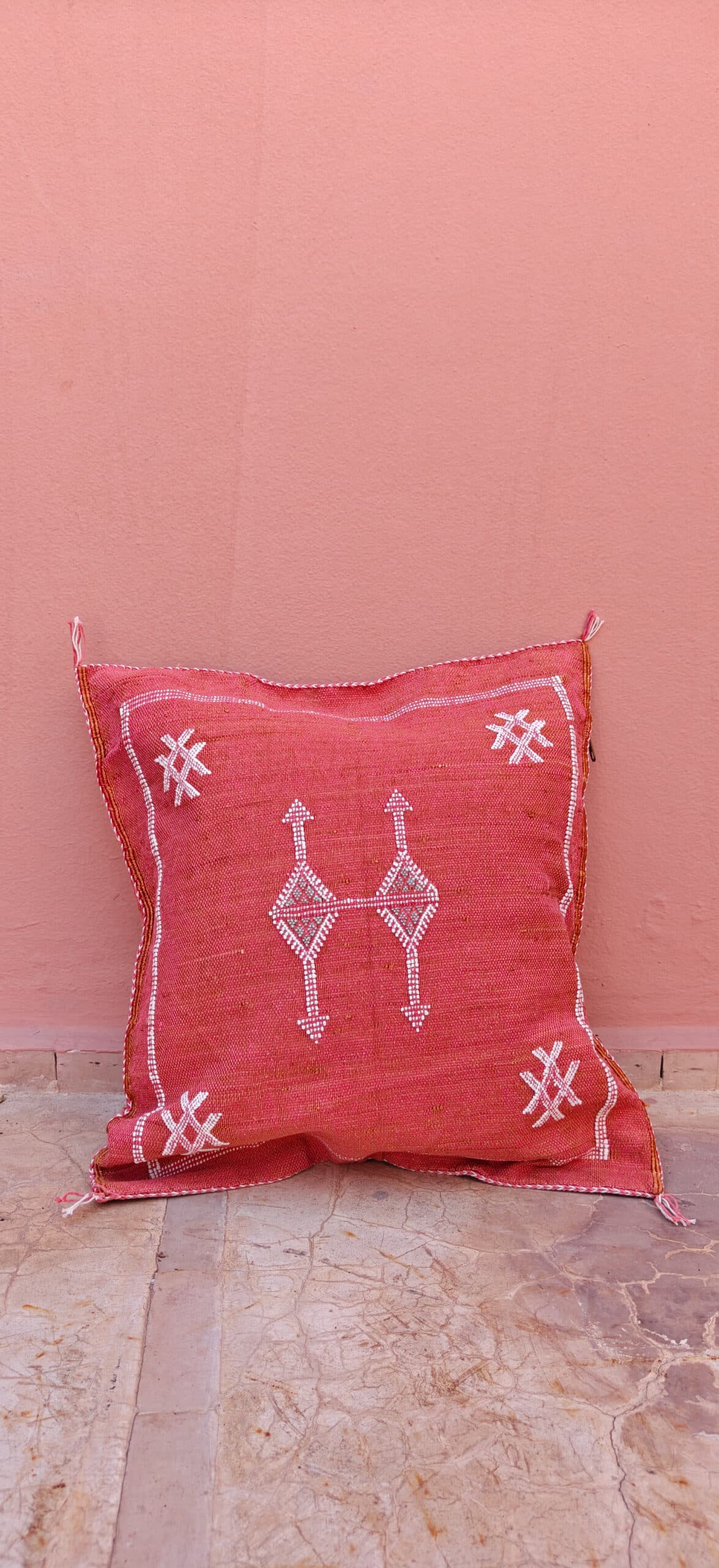 Sabra Square Cushion - Coral Blush & White Diamond