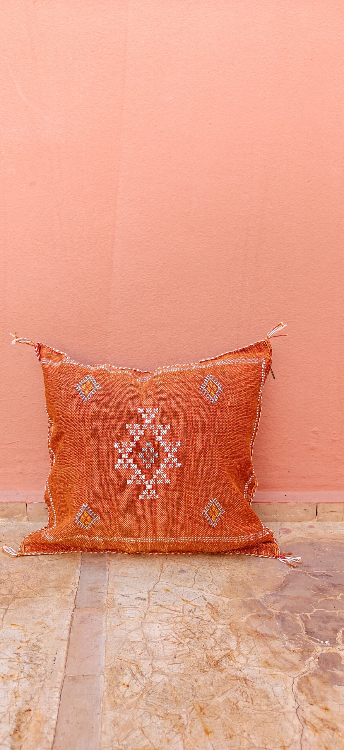 Sabra Square Cushion - Peach Terracotta & White Diamond