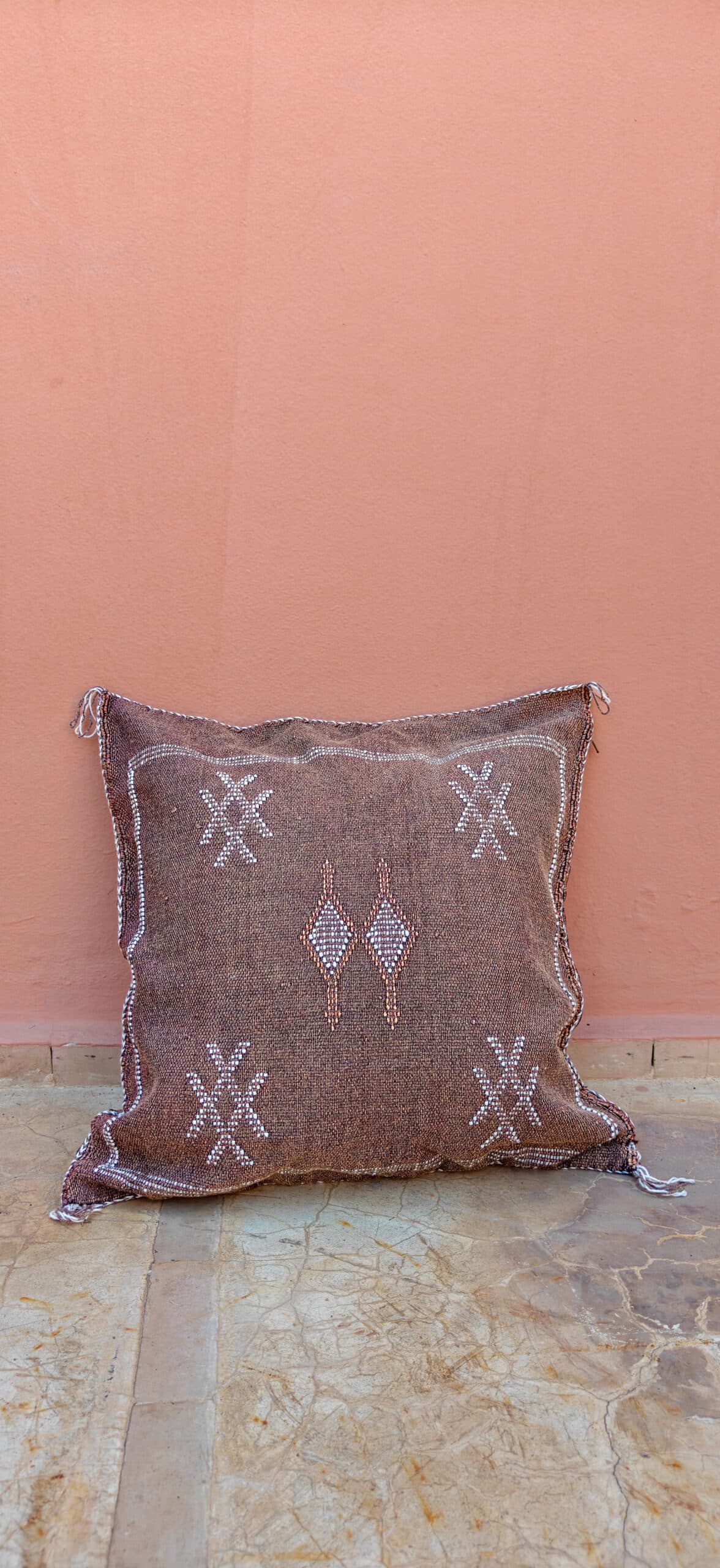Sabra Square Cushion - Earthy Taupe & White Double Diamond