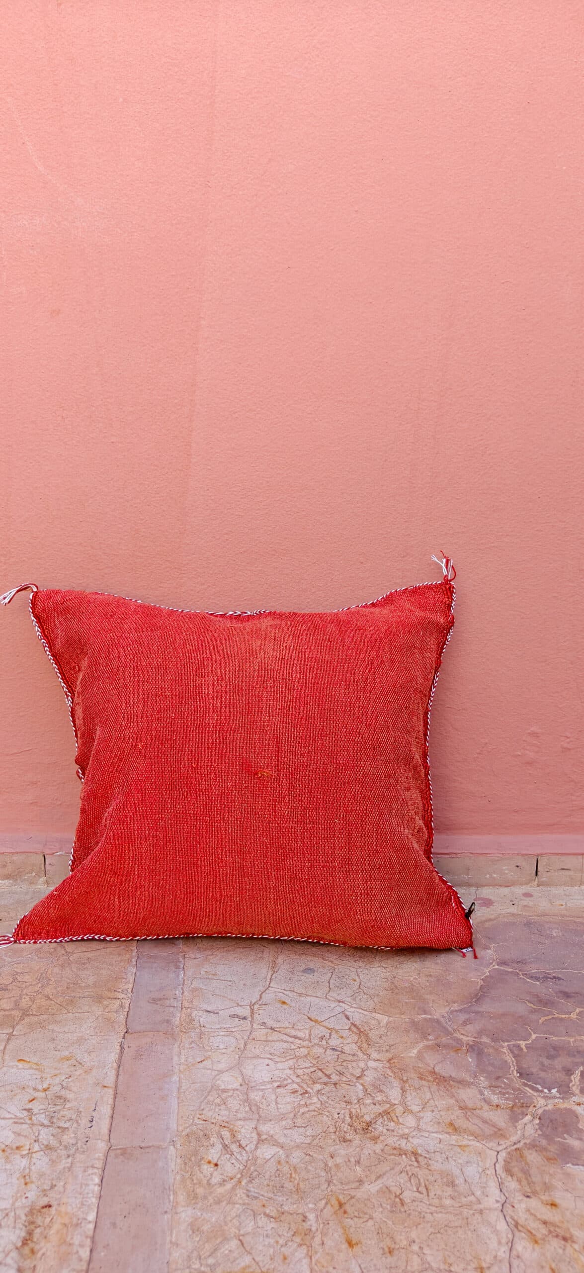 Sabra Square Cushion - Poppy Red & Sky Blue Loom Motif 3