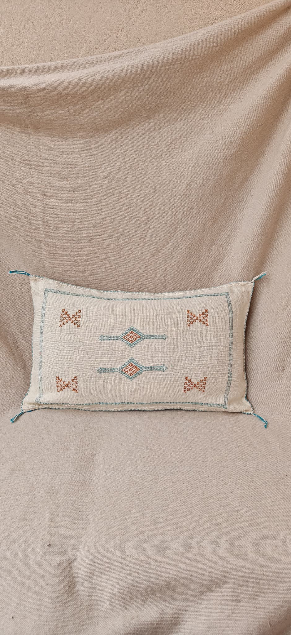 Sabra Lumbar Cushion - Ivory & Teal