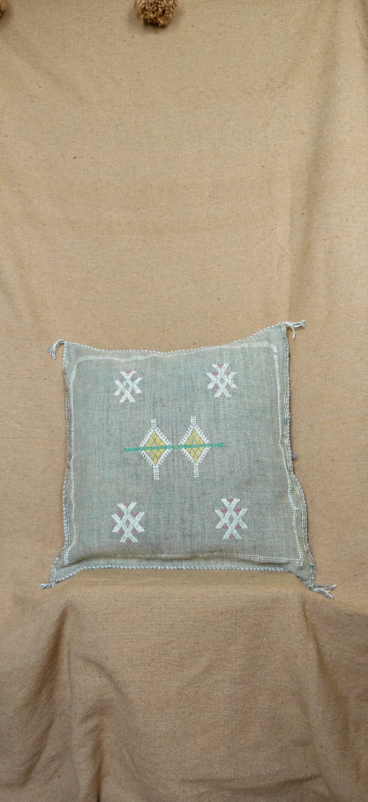 Sage Grey & Yellow Square Sabra Cushion
