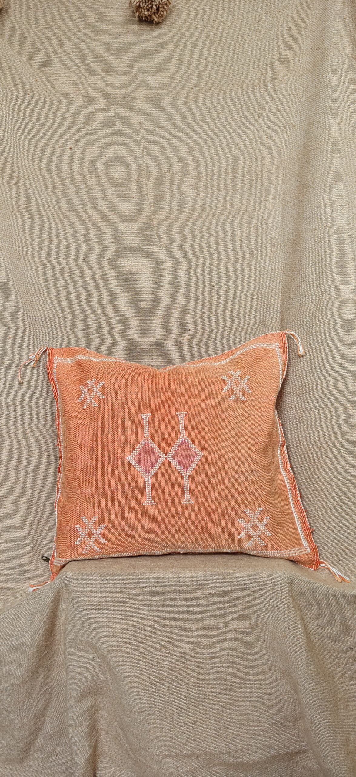 Peach & White Diamond Sabra Square Cushion