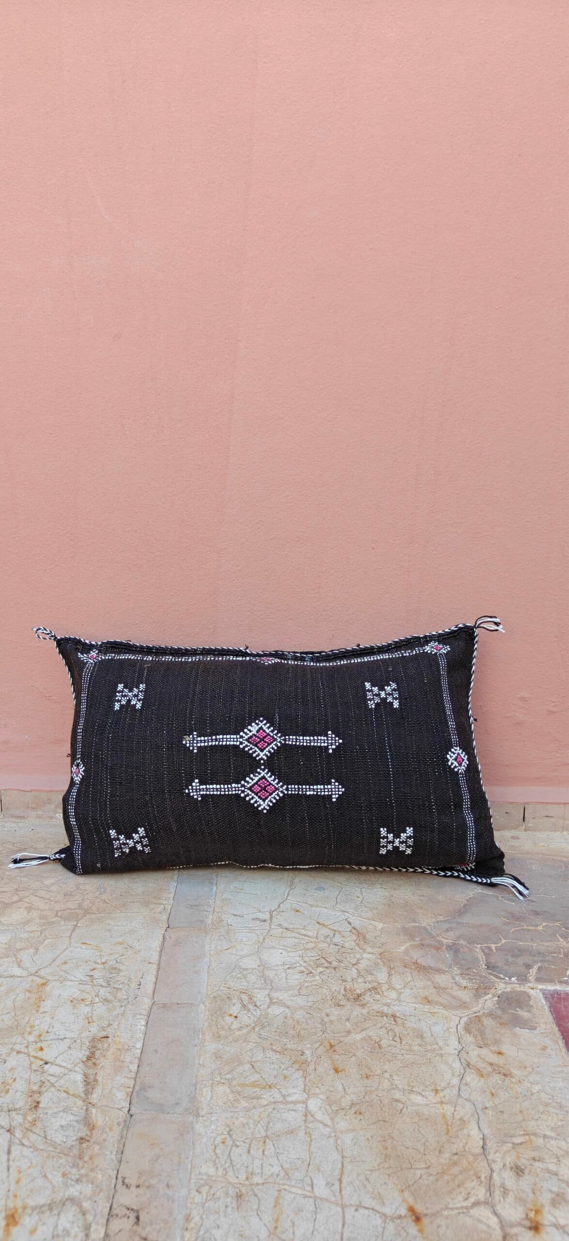 Sabra Lumbar Cushion - Espresso Black & Magenta Berber Diamond